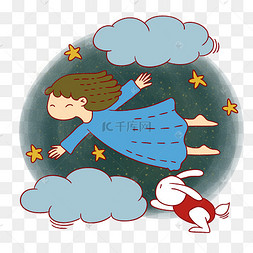 手绘卡通可爱梦幻童话小女孩和小