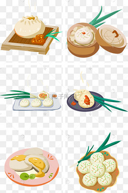 包子手绘冬日饮食冒着热气的小笼包png免抠特色美味灌汤包手绘插画