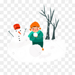 冬天卡通男孩堆雪人玩雪绘本png下载 png下载psd戴帽子的女孩无色人物