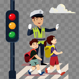 交通安全系列警察叔叔指挥小学生