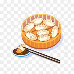 冬天卡通美食饺子蒸饺