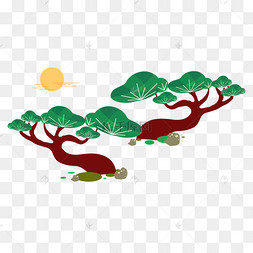 扁平创意松柏祝寿树