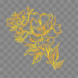 金色线描花纹牡丹