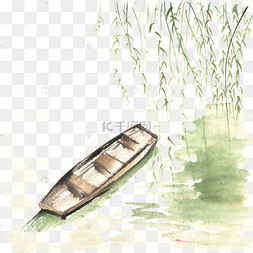 柳树下的船水墨画png免抠素材