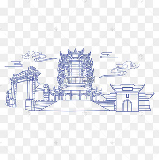 武汉景点线稿矢量图