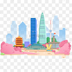 扁平风樱花下的武汉地标群组