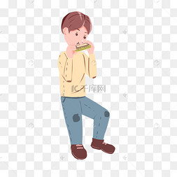 卡通吹口琴的男孩下载