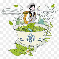 茶杯采茶姑娘矢量图