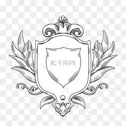 黑白线稿素描古典浮雕王权盾牌边