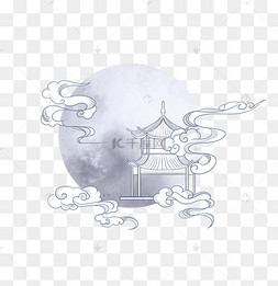 手绘古风月亮祥云插图