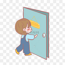 卡通学生随手关门