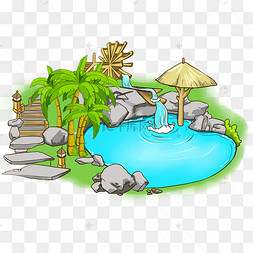 手绘温泉泳池温泉度假村