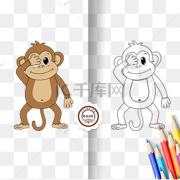 monkey clipart black and white 开心小猴子儿童画黑白线稿