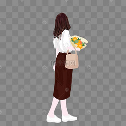 春夏ins拿花女孩背影