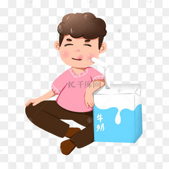卡通创意粉衣男孩喝牛奶