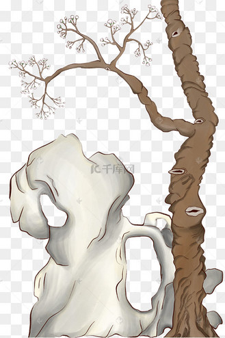 中国风古风树木假山