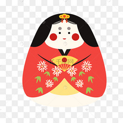日本女儿节红衣长发卡通娃娃下载 png下载psd运气娃娃卡通形象插画