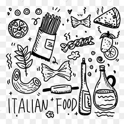 意大利各种美食食物黑色线涂鸦下载 png下载psd中国各种美食黑白画