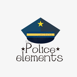 svg黑色卡通警察元素英文字母警帽插画