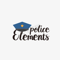 svg黑色卡通警察元素英文字母警帽插画