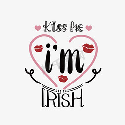 svg黑色花体吻我我是爱尔兰人手绘爱心嘴唇短句