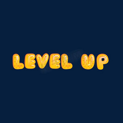 游戏升级等级提升Q版levelup可爱黄色萌艺术字