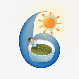 一碗绿豆免抠艺术字图片_卡通绿豆汤中泡澡的女孩数字6