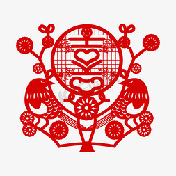 春节剪纸免抠艺术字图片_中国风红喜剪纸艺术字