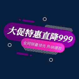 销量过千免抠艺术字图片_大促特惠直降999全网销量领先促销标签