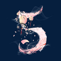 灯笼鱼的正面免抠艺术字图片_粉色樱花灯笼数字5