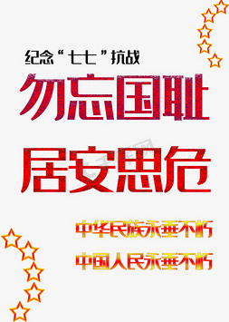 红色典雅免抠艺术字图片_勿忘国耻居安思危纪念七七抗战主题海报风