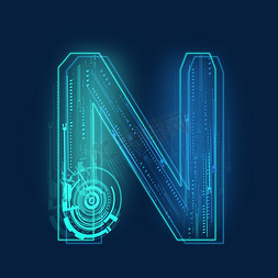 字母科技免抠艺术字图片_科技线条蓝色绿色字母N