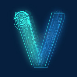 科技线条免抠艺术字图片_科技线条蓝色绿色字母V