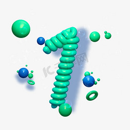 纹理装饰免抠艺术字图片_绿色创意数字1字体设计