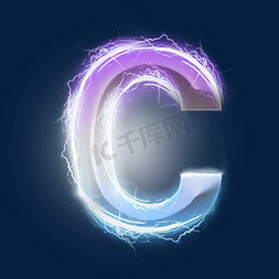 闪电字母免抠艺术字图片_炫酷紫色蓝色闪电字母C