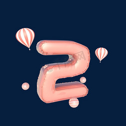C4D立体粉色漂浮气球数字倒计时2