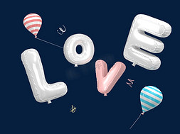 love彩色气球创意艺术字设计