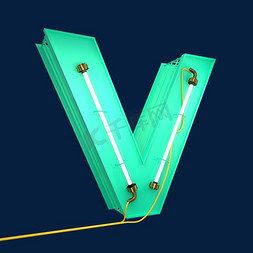 英文字母大写V数字字母字母素材3D立体灯管字