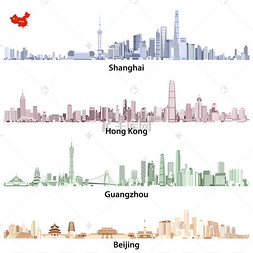 上海、 香港、 广州和北京的天际
