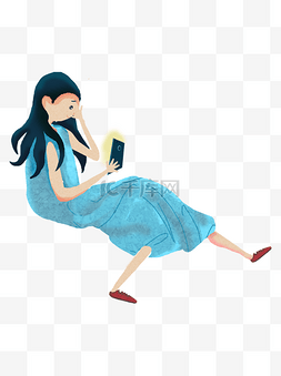 看书少年图片_看书的蓝裙少女装饰元素
