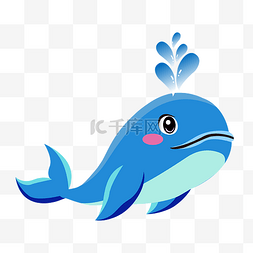 鲸鱼喷水柱图片_手绘卡通可爱蓝色海底动物鲸鱼