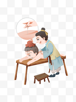 中医卡通图片_Q版古代针灸手绘插画设计可商用