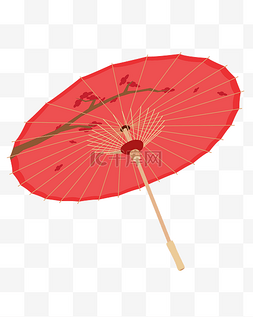 矢量卡通红色油纸伞