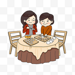 饺子卡通包饺子图片_立冬包饺子吃饺子卡通手绘场景