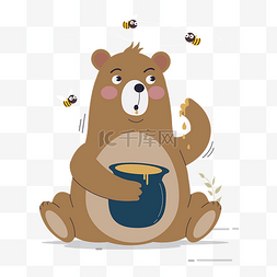 插画小熊图片_偷吃蜂蜜的熊免抠图
