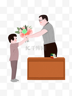 教师节卡通图片_手绘温馨学生向老师鲜花元素