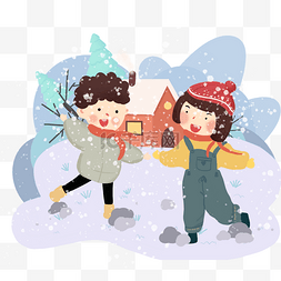 冬季雪地场景蓝色手绘插画雪地场