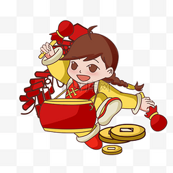 欢乐迎新年图片_欢呼雀跃敲鼓迎新年卡通插画