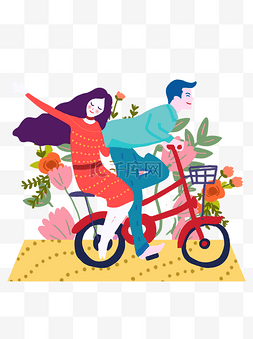 骑车的情侣图片_手绘骑车游玩的情侣可商用元素