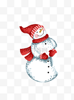 红色微笑圣诞雪人像素化设计可商